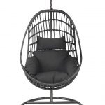 Bild von Lifestyle4Living Hängesessel inkl. Stahlgestell in schwarz, Geflecht schwarz, inkl. Kissen, Maße Sessel: B/H/T ca. 93/122/70 cm, Gesamthöhe ca. 203 cm